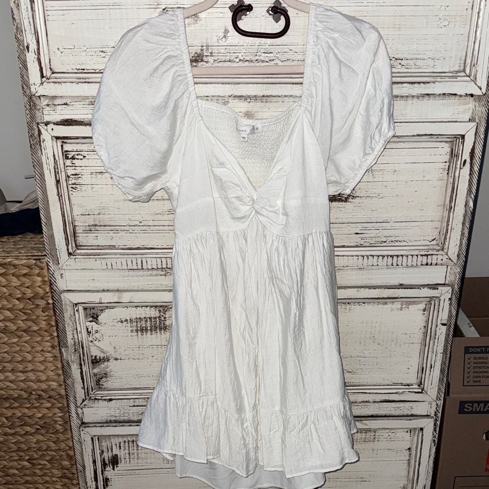 Altar'd State White Backless Puff Sleeve Mini Dress